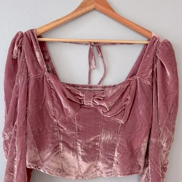 Free People • NWOT Mauve Bridgette Velvet Puff Sleeve Corset Style Top Size Med - Picture 17 of 17